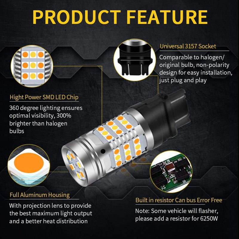 OPL5 3157 LED Bulbs Switchback Amber Turn Signal Lights 12V White Side Light Switchback Led Bulbs 42 Led Error Free Canbus Built-in Load Resistor 2Pcs 3157 3057 Car Blinker Lamp (White Amber 3157) - Image 2
